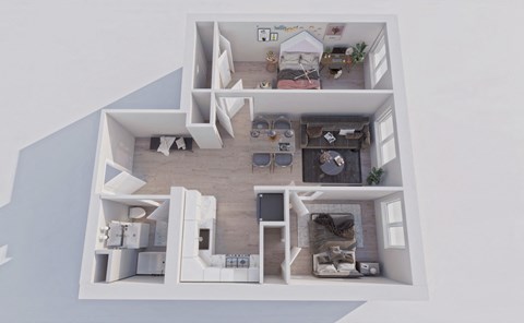 Floor plan for 2 beds, 1 bath, 652 sqft